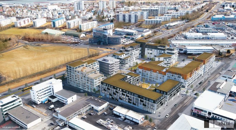 Vinningstillaga um framtíðaruppbyggingu á Orkuhússreitnum, en þar er gert ráð fyrir að allt að 1.000 manns búi í framtíðinni. Mynd: Alark arkitektar
