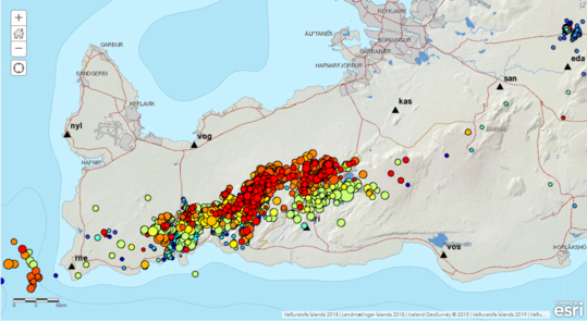 Óróapúls hófst kl. 14:20 og mælist á flestum jarðskjálftamælum og er staðsettur suður af Keili við Litla Hrút. Slík merki mælast í aðdraganda eldgosa. Skjáskot/Veðurstofa Íslands