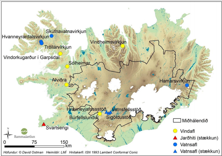 Staðsetning þeirra virkjunarkosta sem voru metnir í 4. áfanga rammaáætlunar.