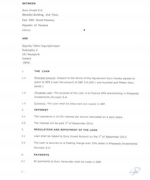 Lánasamningur milli Guru Invest og Sigurðar Pálma Sigurbjörnssonar.