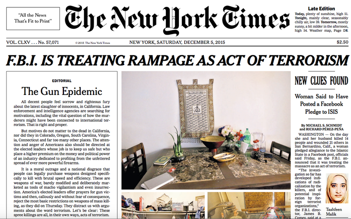 Skjáskot af forsíðu New York Times í dag