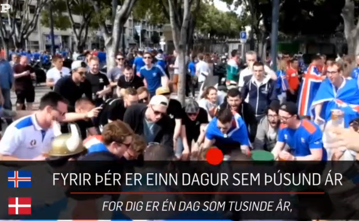 Skjáskot af myndbandinu sem Politiken gerði með þjóðsöng Íslendinga