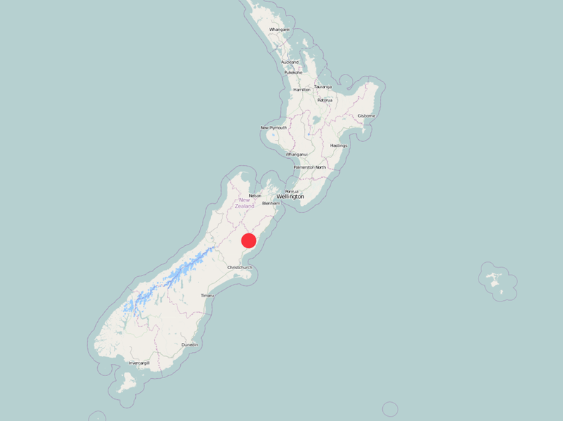 Upptök skjálftans sunnan við Wellington.