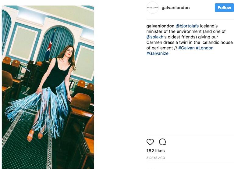 Mynd af Björt sem birtist á Instagram síðu Galvan London.