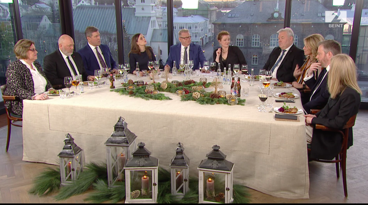 Forystumenn flokka í Kryddsíld Stöðvar 2 um síðustu áramót.