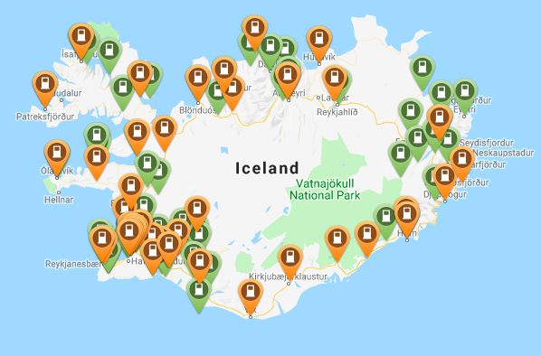 Staðsetningu hleðslustöðva á landinu. Mynd: FÍB