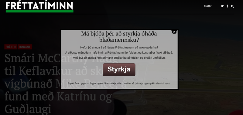 Fréttatíminn, sem er ekki með ritstjóra né blaðamenn skráða, hefur hafið söfnun á frjálsum framlögum. Mynd: Skjáskot