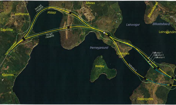 Uppdráttur sem sýnir afstöðu Sundabrautar og friðlýsingarsvæðisins.