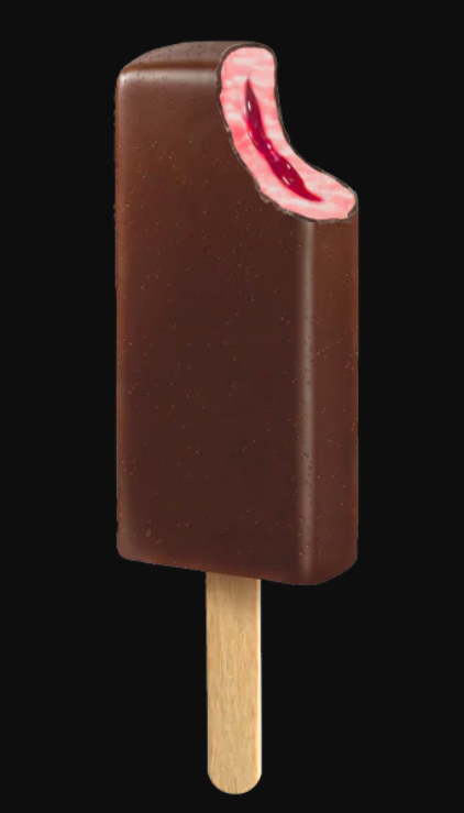 Kæmpe Eskimo frá Frisko. Súkkulaðihjúpaður vanilluís með sólberjasósukjarna. Mynd: Frisko.