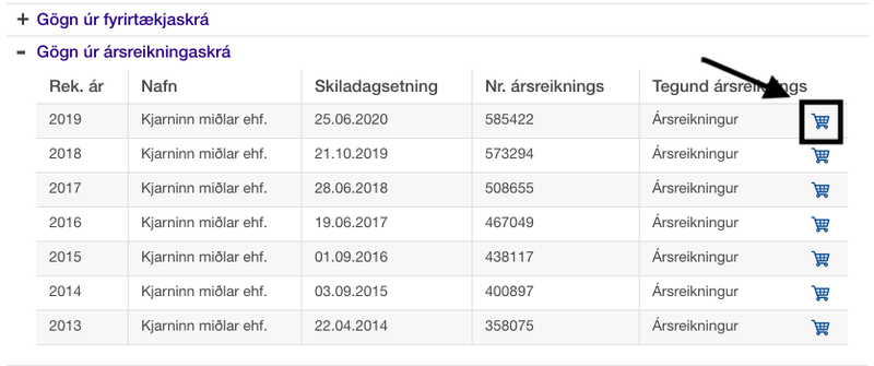 Skjáskot af fyrirtækjaskrá ríkisskattstjóra.