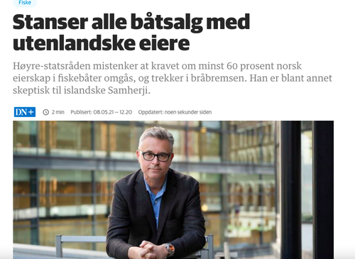 Umfjöllun Dagens Næringsliv birtist í gær, laugardag. Mynd: Skjáskot