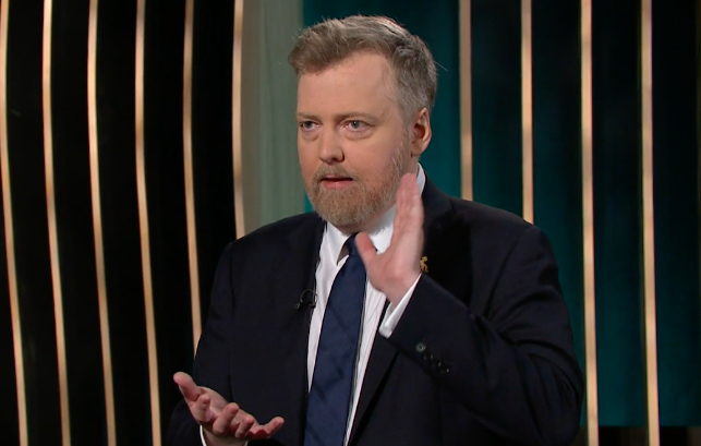 Sigmundur Davíð Gunnlaugsson formaður Miðflokksins í forystusætinu á RÚV í gærkvöldi.