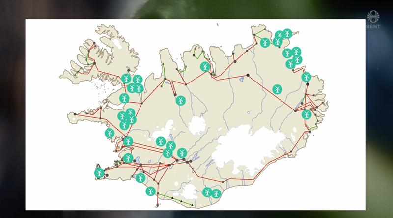 Kort sem sýnir þá 34 staði sem ýmis fyrirtæki hafa lagt fram hugmyndir um að nýttir verði fyrir vindorkuver. / Skjáskot RÚV