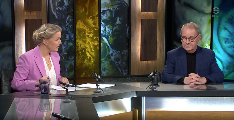 Sigríður Hagalín Björnsdóttir þáttastjórnandi í Silfrinu á RÚV og Bjarni Bjarnason forstjóri Orkuveitunnar.