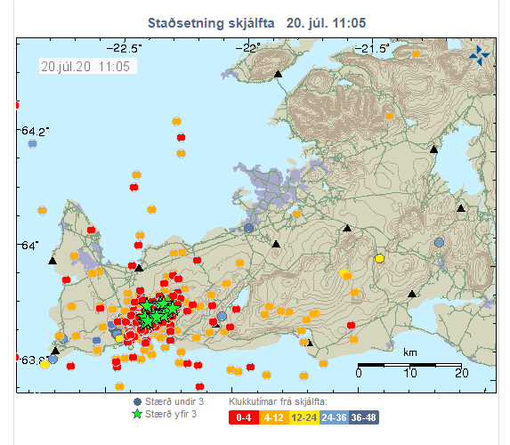 Fjöldi skjálfta hefur orðið á Reykjanesskaga síðustu klukkustundir.