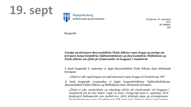 Svar við fyrirspurn minnihlutans, stílað á Borgarráð. Dagsett 19. september.