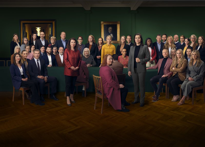 Málverk Gunnlaugs Blöndal af þjóðfundi 1851 hangir uppi í Alþingishúsinu en þessi ljósmynd vísar í málverkið. - Ljósm. Sveinn Speight.