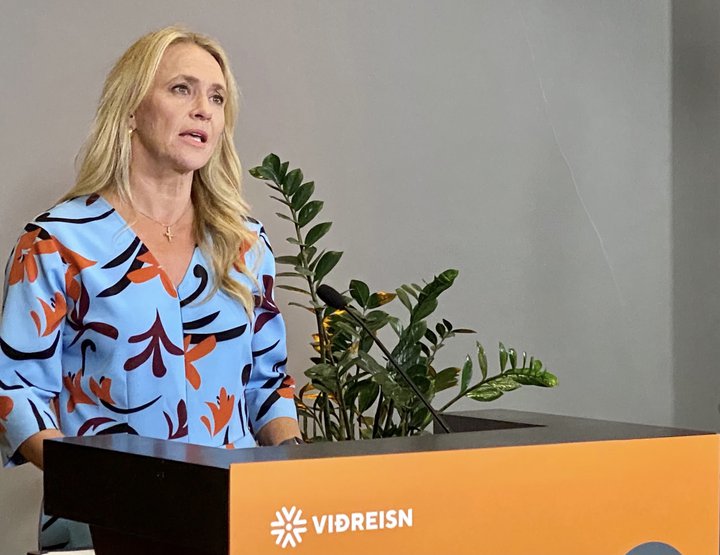 Þorgerður Katrín hélt ávarp sitt á landsfundi Viðreisnar í dag.