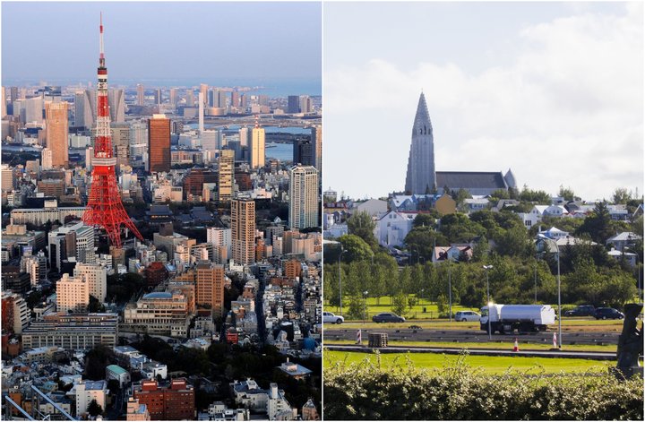 Höfuðborgir landanna tveggja, Tokyo og Reykjavík.