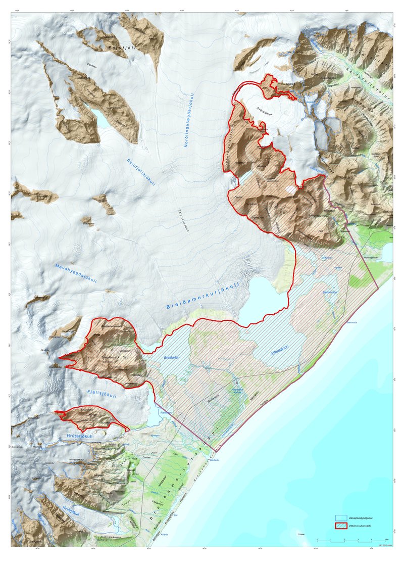 Svæðið sem var friðlýst í dag er merkt innan rauða rammans.