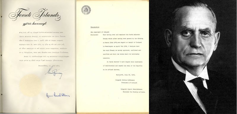 Sveinn Björnsson forseti Íslands skrifaði undir samning um aðild Íslands að NATO í júlí 1949 Mynd: NATO