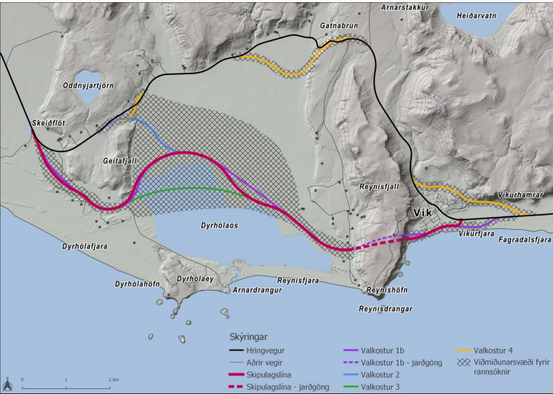 Athugunarsvæði vegna framkvæmdarinnar er sagt vel rúmt en Náttúrufræðistofnun tekur ekki undir það orðalag.  Mynd: Úr drögum að matsáætlun