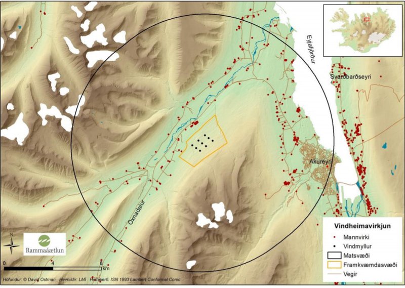 Framkvæmdasvæði Vindheimavirkjun innan appelsínuguls ramma fyrir miðri mynd. Mynd: Úr skýrslu verkefnisstjórnar rammaáætlunar