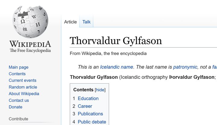 Wikipedia-síða um Þorvald Gylfason. Þangað segist ráðuneytið hafa sótt sér rangar upplýsingar, sem það byggði á þegar það sagðist ekki geta stutt Þorvald í stöðu ritstjóra fræðatímarits.