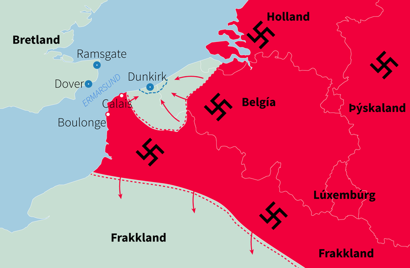 Sókn Þjóðverja var hröð og bresku og frönsku hersveitirnar höfðu engan annan kost en að hörfa. 