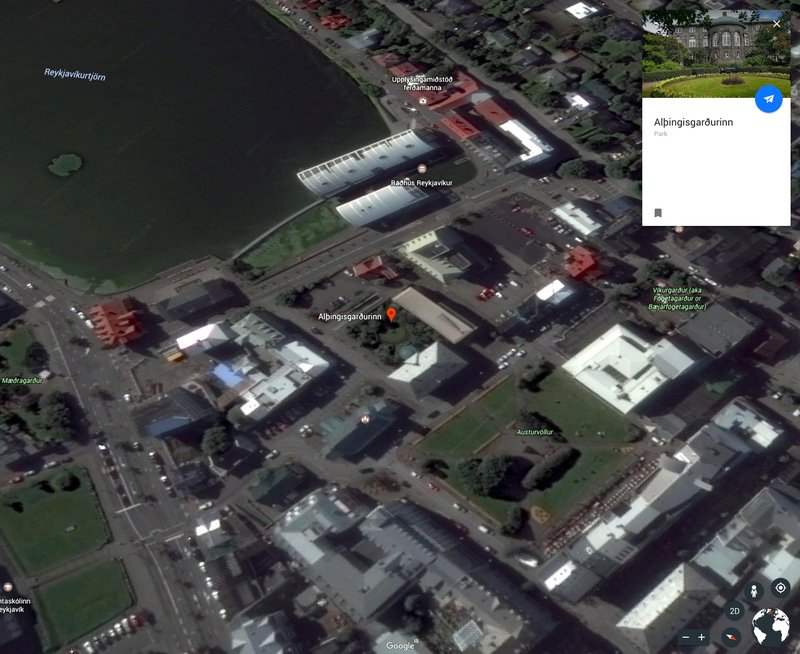 Kvosin í Reykjavík rís ekki hærra en yfirborð Tjarnarinnar í sýndarheiminum.