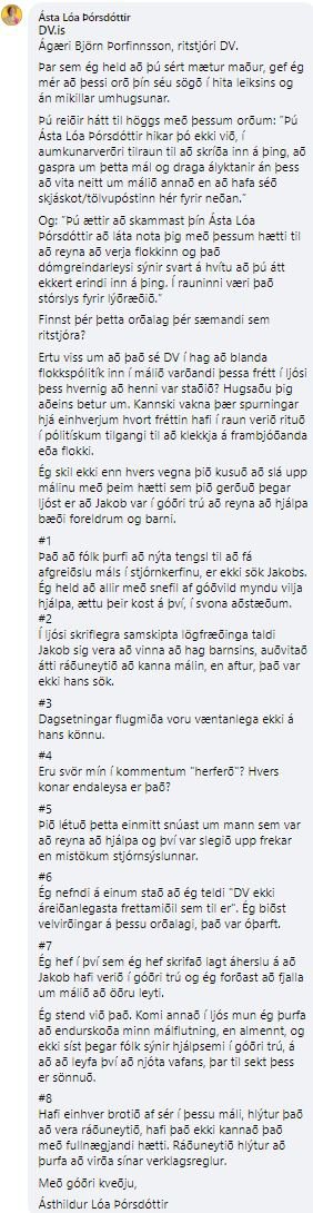 Svar Ásthildar Lóu til Björns.