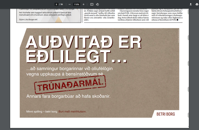 Þetta er ein þeirra auglýsinga sem Betri borg birti í blöðunum í morgun. Mynd: Skjáskot/Fréttablaðið
