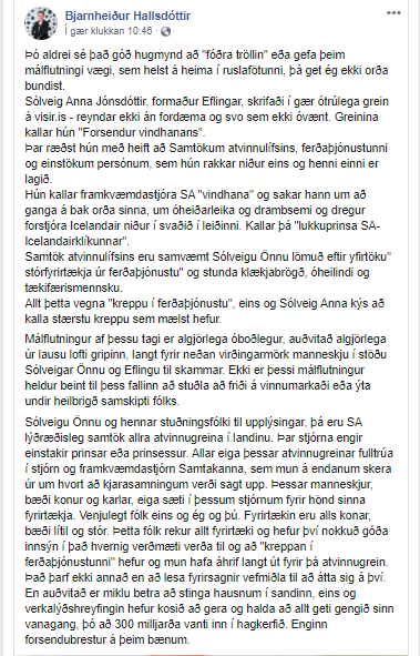 Stöðuuppfærsla Bjarnheiðar Hallsdóttur Mynd: Aðsend