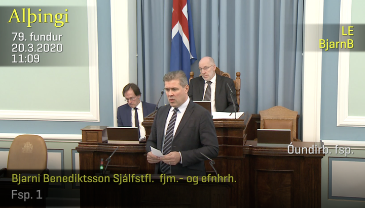 Bjarni Benediktsson, fjármála- og efnahagsmálaráðherra, í pontu Alþingis í morgun.