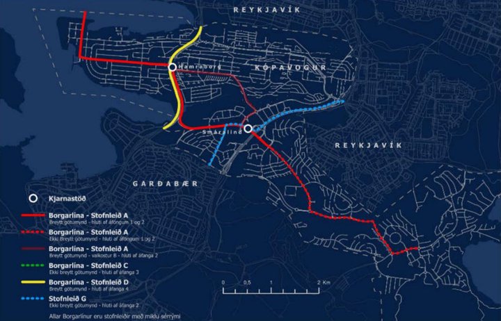 Á þessari mynd sjást valkostirnir tveir sem hafa verið rýndir að beiðni Kópavogsbæjar.