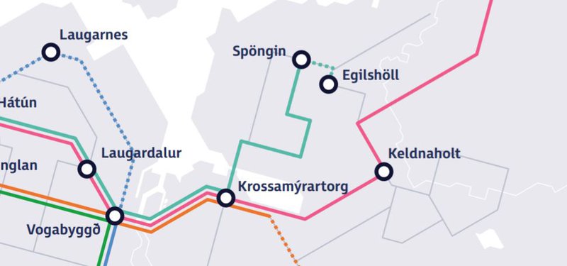 Borgarlínan á að ganga í gegnum Keldnalandið í framtíðinni. Mynd: Úr frumdragaskýrslu 1. lotu Borgarlínu.