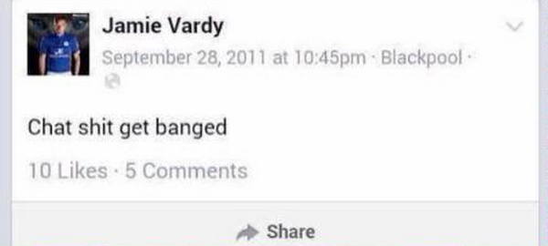 Hin fræga Twitter-færsla Jamie Vardy, sem er enn jafn dásamlega óskiljanleg í dag og hún var þá.