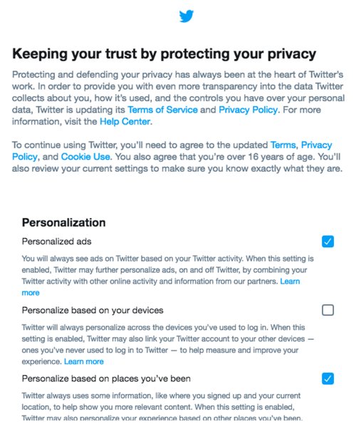 Uppfærðir persónuverndarskilmálar hjá Twitter.