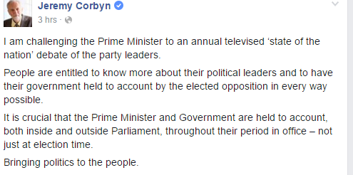 Corbyn setti inn færslu á Facebook um málið