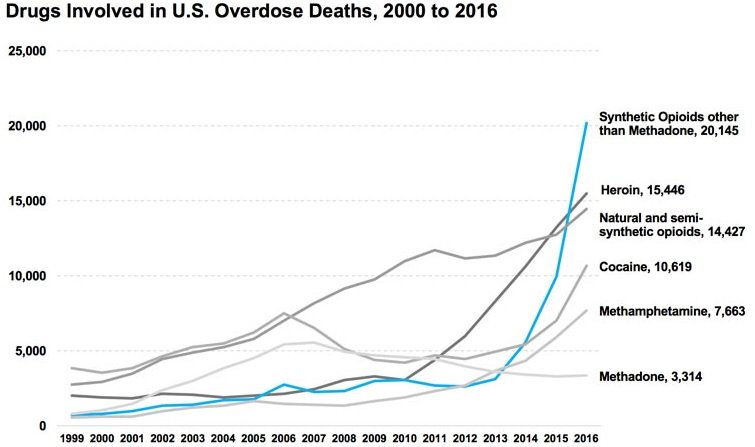 Eins og sjá má hér þá hefur dauðsföllum vegna of stórs skammts fíkniefna fjölgað stórkostlega á síðustu árum. Mynd: UNODC.
