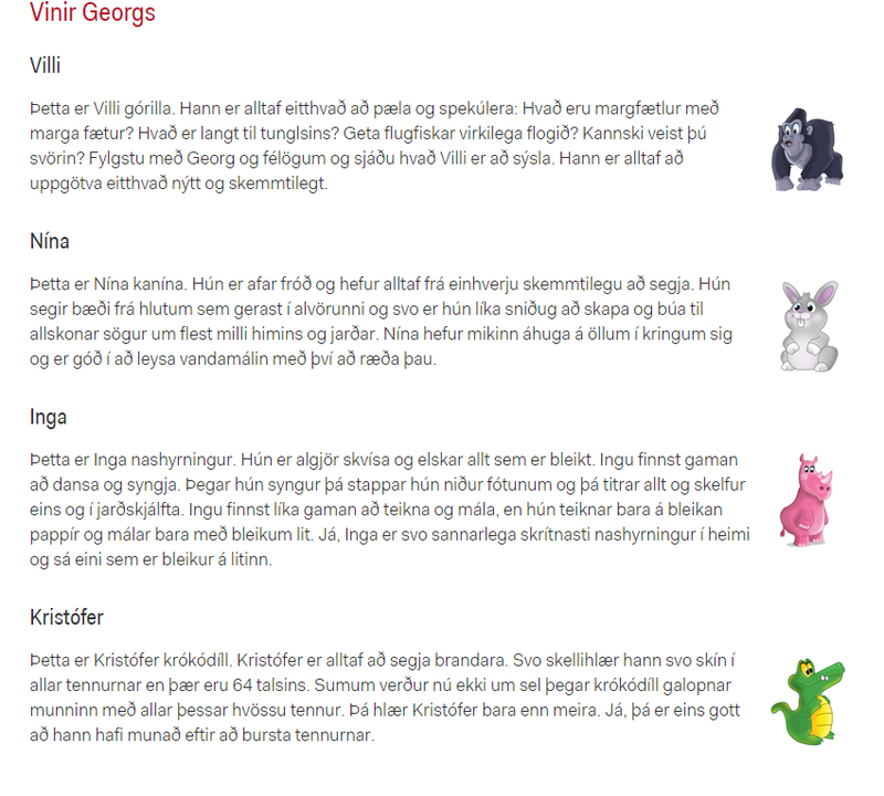 Síðan um vini Georgs eftir að henni var breytt.