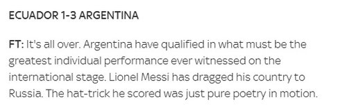 Lýsandi Skysports sparaði ekki stóru orðin um leik Messi, þegar flautað hafði verið til leiksloka.