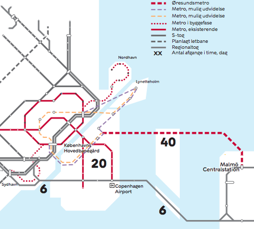 Svona líta hugmyndirnar út um Metro tengingu Amager og Malmö. Mynd: Úr skýrslu um Eyrarsunds Metro.