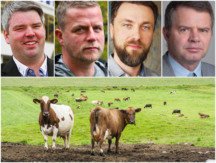 Sindri Sigurgeirsson, formaður BÍ, Þórarinn Ingi Pétursson, formaður Landssamtaka sauðfjárbænda, Arnar Árnason, formaður Landssambands kúabænda, og Gunnar Þorgeirsson, formaður Sambands garðyrkjubænda, eru allir á einu máli um að samningar skulu standa. 