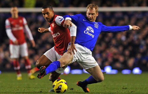 Tony Hibbert var fyrst og síðast þekktur fyrir að vera harður tæklari. MYND:EPA