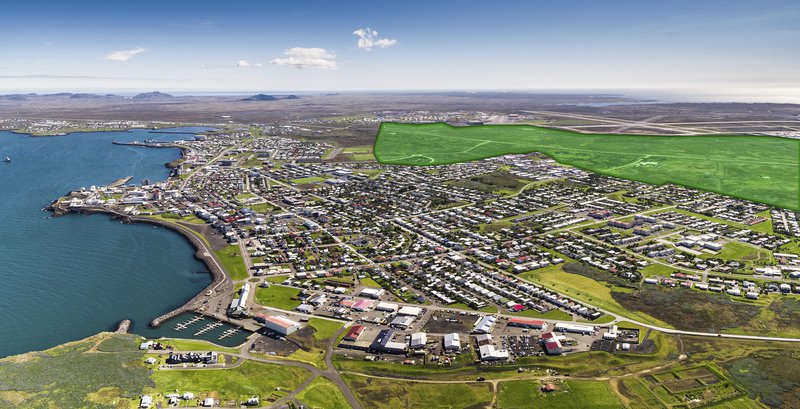 Samkeppni verður haldin á næsta ári um skipulag svæðisins sem er grænlitað á myndinni. Mynd: Ozzo Photography