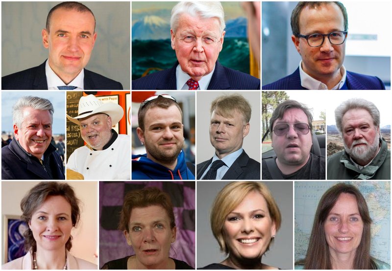HVER VERÐUR NÆSTI FORSETI? Guðni Th. Jóhannesson, Ólafur Ragnar Grímsson, Andri Snær Magnason, Ástþór Magnússon, Magnús Ingi Magnússon, Benedikt Mewes, Sturla Jónsson, Ari Jósepsson, Baldur Ágústsson, Hildur Þórðardóttir, Elísabet Jökulsdóttir, Halla Tómasdóttir og Guðrún Margrét Pálsdóttir.