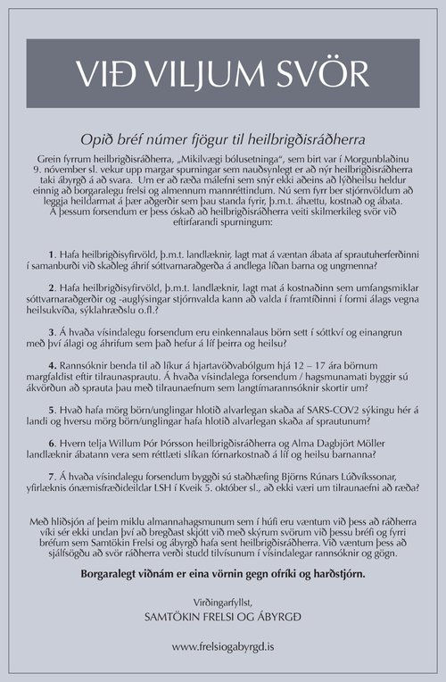 Eitt af opnu bréfum Samtakanna Frelsi og ábyrgð sem birst hafa í Morgunblaðinu.