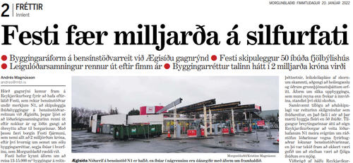 Skjáskot af frétt Morgunblaðsins frá því í gær.