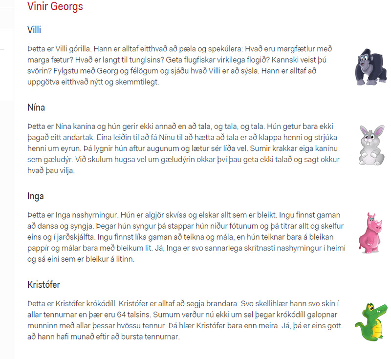 Síðan um vini Georgs áður en henni var breytt.